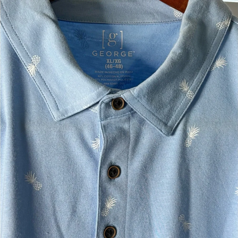 George Men's light Blue Polo Shirt with pineapple printed - Picture 4 of 7